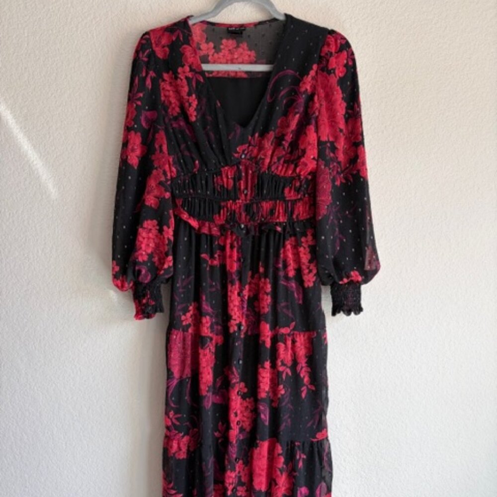 Kate & Lily Chiffon Sheer Back Partial Lined Floral Maxi Dress Size 4 Whimsigoth - Picture 2 of 10